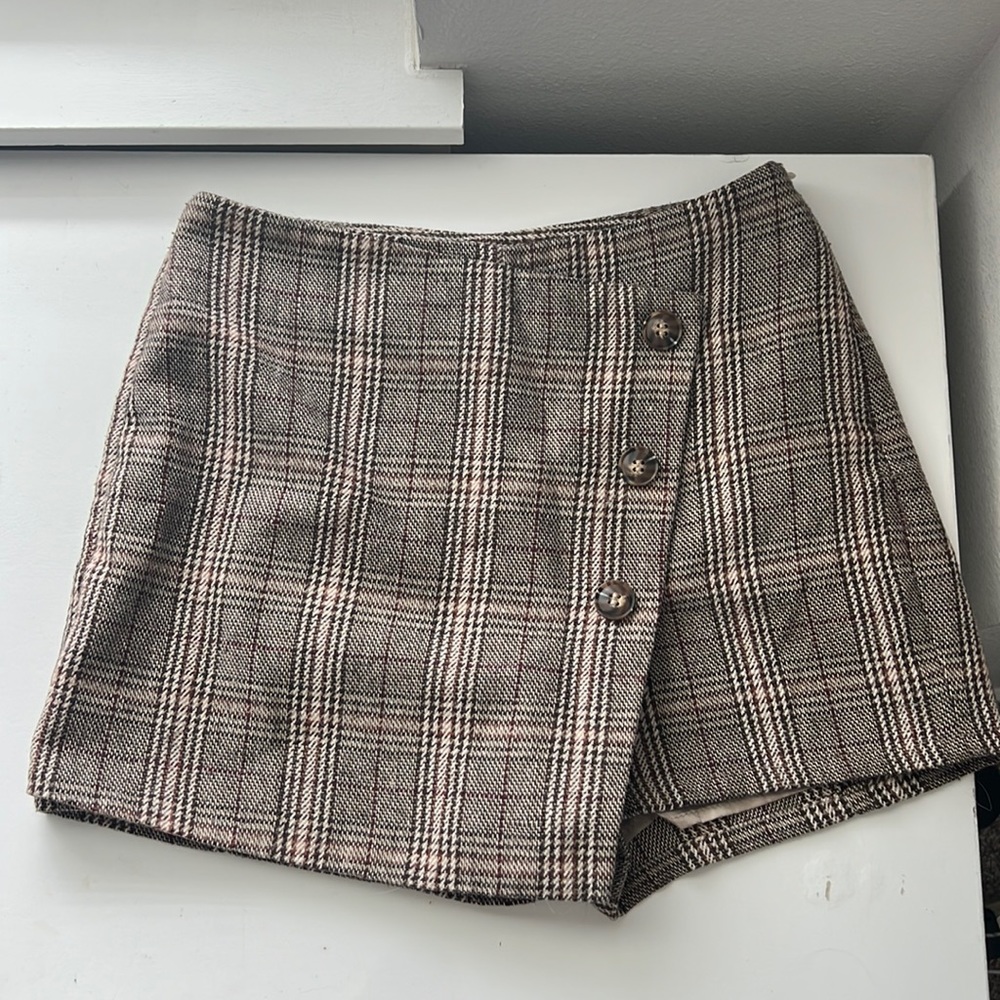 Plaid Skort Button Detail